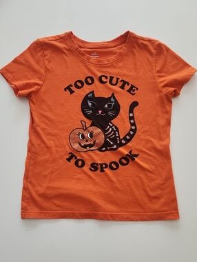 Way To Celebrate Halloween Black Cat Too Cute To Spook Orange Graphic T-Shirt 10
